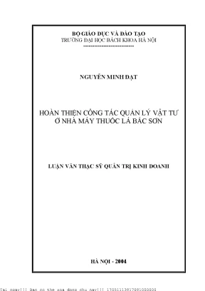 Hoàn thiện ông tác quản lý vật tư ở nhà máy thuốc lá bắc sơn