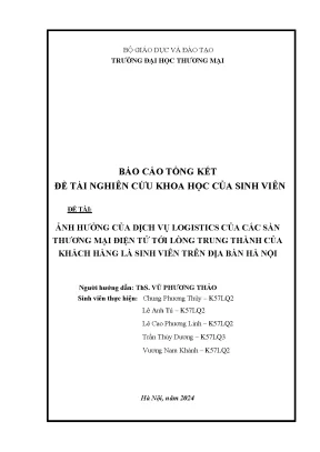 Ảnh hưởng của dịch vụ logistics của các sàn tmđt tới lòng trung thành của khách hàng là sinh viên trên địa bàn hà nội