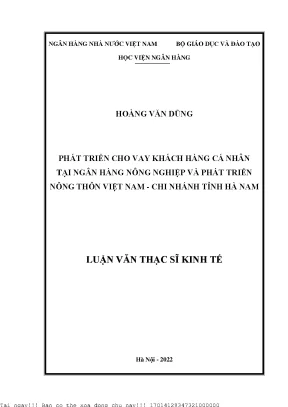 Phát triển cho vay khách hàng cá nhận tại ngân hàng nông nghiệp và phát triển nông thôn việt nam chi nhánh tỉnh hà nam