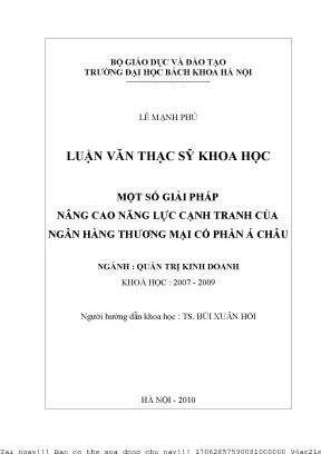 Một số giải pháp nâng ao năng lự ạnh tranh ủa ngân hàng thương mại ổ phần á châu