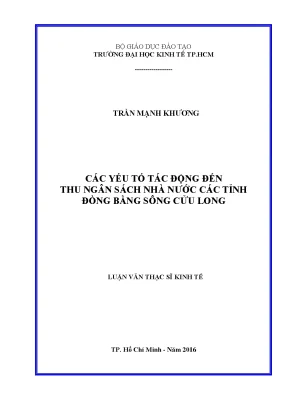 Các yếu tố tác động đến thu ngân sách nhà nước các tỉnh đồng bằng sông cửu long