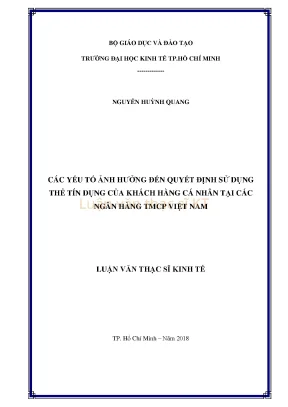 Luận văn thạc sĩ kinh tế các yếu tố ảnh hưởng đến quyết định sử dụng thẻ tín dụng của khách hàng cá nhân tại các ngân hàng tmcp việt nam