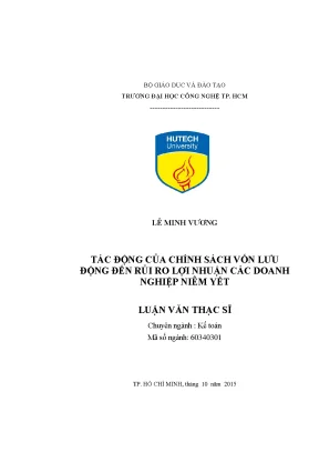 Luận văn thạc sĩ tác động của chính sách vốn lưu động đến rủi ro lợi nhuận các doanh nghiệp niêm yết