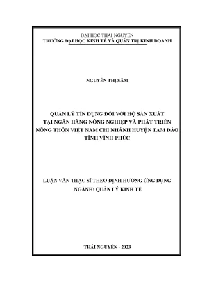 Quản lý tín dụng đối với hộ sản xuất tại ngân hàng nông nghiệp và phát triển nông thôn việt nam chi nhánh huyện tam đảo tỉnh vĩnh phúc