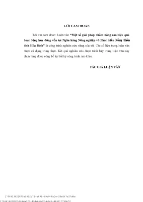 Một số giải pháp nhằm nâng ao hiệu quả hoạt động huy động vốn tại ngân hàng nông nghiệp và phát triển nông thôn tỉnh hòa bình