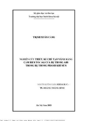 Nghiên ứu thiết kế hế tạo vành răng ảm biến tố độ ủa hệ thống abs trong hệ thống phanh khí nén