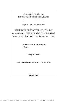 Nghiên ứu chế tạo vật liệu pha tạp mn1 xmxo1 y nh2o bằng phương pháp điện hoá ứng dụng làm vật liệu siêu tụ m co fe