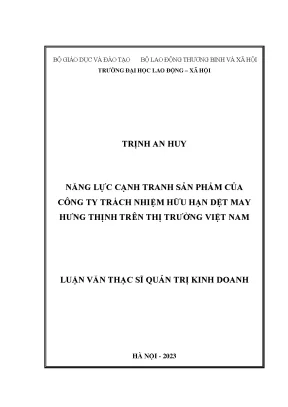 Năng lực cạnh tranh sản phẩm của công ty tnhh dệt may hưng thịnh trên thị trường việt nam