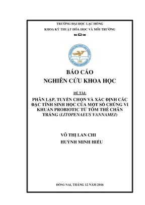 Phân lập tuyển chọn và xác định các đặc tính sinh học của một số chủng vi khuẩn probiotic từ tôm thẻ chân trắng litopenaeus vannamei