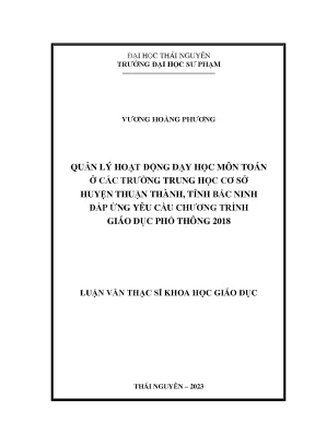 Quản lý hoạt động dạy học môn toán ở các trường trung học cơ sở huyện thuận thành tỉnh bắc ninh đáp ứng yêu cầu chương trình giáo dục phổ thông 2018