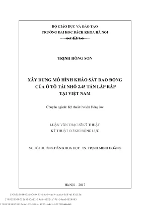 Xây dựng mô hình khảo sát dao động ủa ô tô tải nhỏ 2 45 tấn lắp ráp tại việt nam