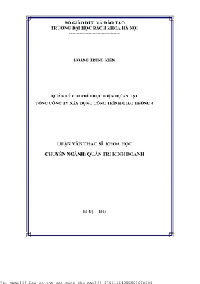 Quản lý hi phí thực hiện dự án tại tổng công ty xây dựng công trình giao thông 4