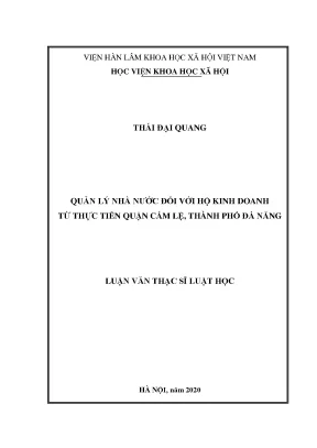 Luận văn thạc sĩ luật học quản lý nhà nước đối với hộ kinh doanh từ thực tiễn quận cẩm lệ thành phố đà nẵng