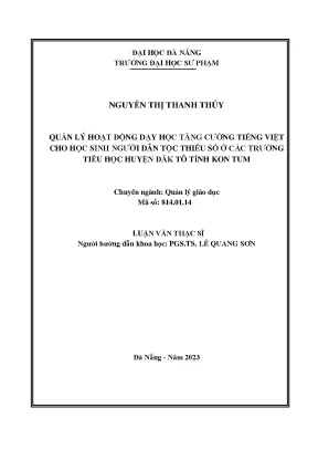 Quản lý hoạt động dạy học tăng cường tiếng việt cho học sinh người dân tộc thiểu số ở các trường tiểu học huyện đăk tô tỉnh kon tum
