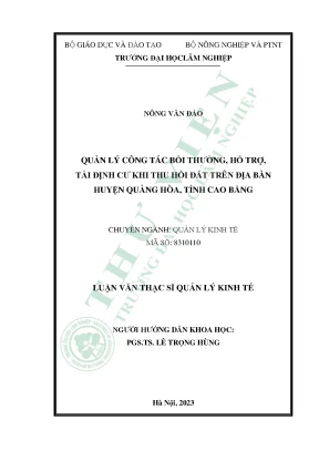 Quản lý công tác bồi thường hỗ trợ tái định cư khi thu hồi đất trên địa bàn huyện quảng hòa tỉnh cao bằng