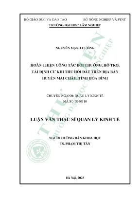 Hoàn thiện công tác bồi thường hỗ trợ tái định cư khi thu hồi đất trên địa bàn huyện mai châu tỉnh hòa bình