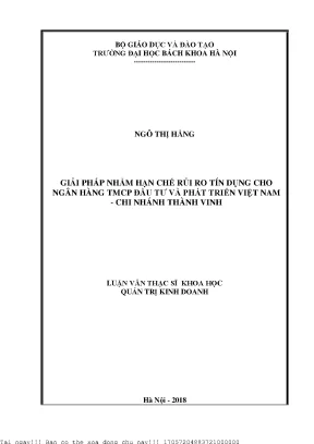 Giải pháp nhằm hạn hế rủi ro tín dụng cho ngân hàng tmcp đầu tư và phát triển việt nam chi nhánh thành vinh