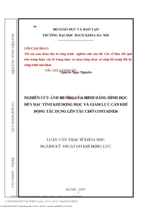 Nghiên ứu ảnh hưởng ủa hình dáng hình họ đến đặ tính khí động họ và giảm lự ản khí động tá dụng lên tàu hở ontainner