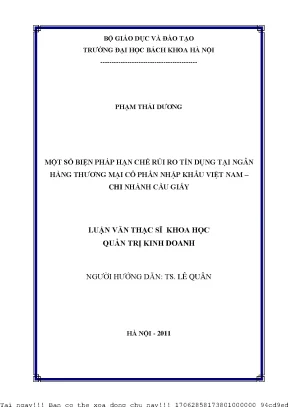 Một số biện pháp hạn hế rủi ro tín dụng tại ngân hàng thương mại ổ phần nhập khẩu việt nam chi nhánh cầu giấy