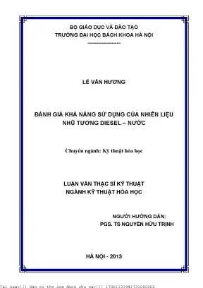 Đánh giá khả năng sử dụng ủa nhiên liệu nhũ tương diesel nướ