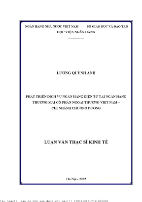 Phát triển dịch vụ ngân hàng điện tử tại ngân hàng thương mại cổ phần ngoại thương việt nam chi nhánh chương dương