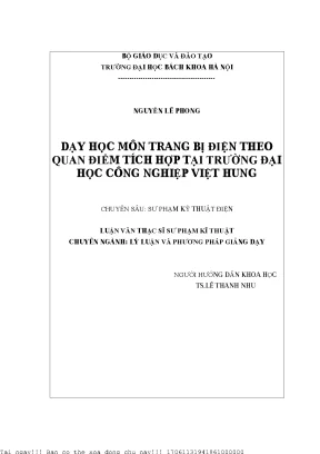 Dạy họ môn trang bị điện theo quan điểm tíh hợp tại trường đại họ ông nghiệp việt hung