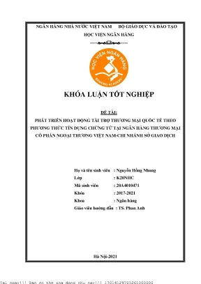 Phát triển hoạt động tài trợ thương mại quốc tế theo phương thức tín dung chứng từ tại ngân hàng thương mại cổ phần ngoại thương việt nam chi nhánh sở giao dịch