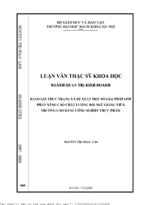 Đánh giá thự trạng và đề xuất một số giải pháp nhằm nâng ao hất lượng đội ngũ giảng viên ủa trường cao đẳng công nghiệp thự phẩm