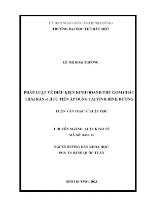 Pháp luật về điều kiện kinh doanh thu gom chất thải rắn thực tiễn áp dụng tại tỉnh bình dương