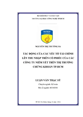 Luận văn thạc sĩ tác động của các yếu tố tài chính lên thu nhập trên cổ phiếu của các công ty niêm yết trên thị trường chứng khoán tp hcm