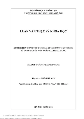 Hoàn thiện ông tá quản lý dự án đầu tư xây dựng sử dụng nguồn vốn ngân sáh nhà nướ