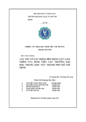 Các yếu tố tác động đến động lực làmthêm của sinh viên các trường đạihọc trong khu vực thành phố hồ chíminh