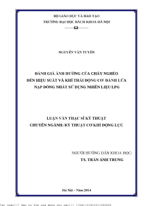 Đánh giá ảnh hưởng ủa háy nghèo đến hiệu suất và khí thải động ơ đánh lửa nạp đồng nhất sử dụng nhiên liệu lpg