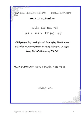 Giải pháp nâng cao hiệu quả hoạt động thanh toán quốc tế theo phương thức tín dụng chứng từ tại nhtmcp kỹ thương hà nội