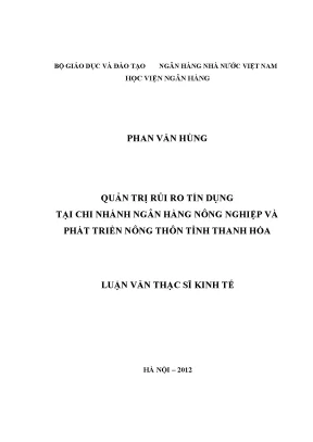 Quản trị rủi ro tín dụng tại chi nhánh ngân hàng nông nghiệp và phát triển nông thôn tỉnh thanh hoá
