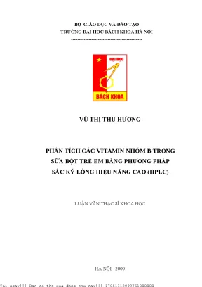 Phân tíh các vitamin nhóm b trong sữa bột trẻ em bằng phương pháp sắc ký lỏng hiệu năng cao hplc