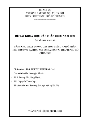 Đề tài nâng cao chất lượng dạy học tiếng anh ở phân hiệu trường đại học nội vụ hà nội tại thành phố hồ chí minh