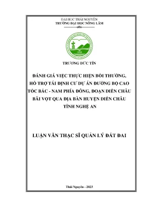 Đánh giá công tác bồi thường hỗ trợ tái định cư dự án đường bộ cao tốc bắc nam phía đông đoạn diễn châu bãi vọt qua địa bàn huyện diễn châu tỉnh nghệ an