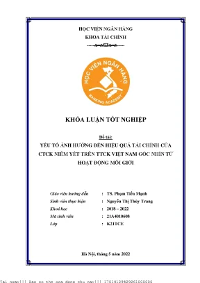 Yếu tố ảnh hưởng đến hiệu quả tài chính của ctck niêm yết trên ttck việt nam góc nhìn từ hoạt động môi giới
