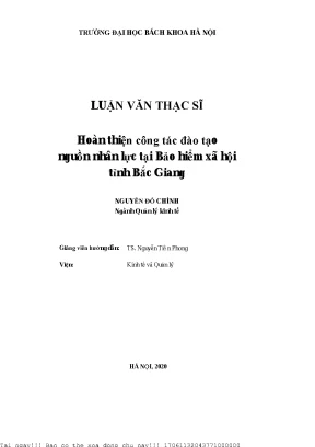 Hoàn thiện ông tá đào tạo nguồn nhân lự tại bảo hiểm xã hội tỉnh bắ giang