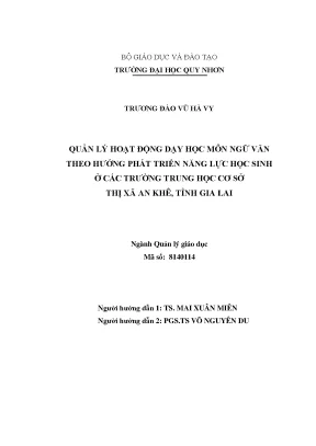 Quản lý hoạt động dạy học môn ngữ văn theo hướng phát triển năng lực học sinh ở các trường trung học cơ sở thị xã an khê tỉnh gia lai