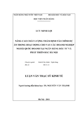 Nâng cao chất lượng thẩm định tài chính dự án trong hoạt động cho vay các doanh nghiệp ngoài quốc doanh tại ngân hàng đầu tư và phát triển bắc hà nội