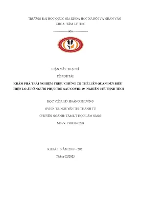Khám phá trải nghiệm triệu chứng cơ thể liên quan đến biểu hiện lo âu ở người phục hồi sau covid 19 nghiên cứu định tính