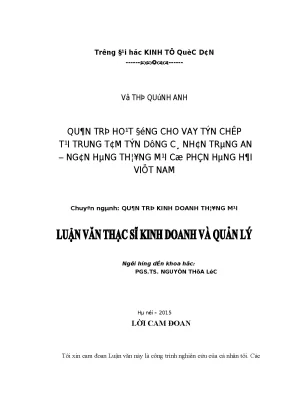 Quản trị hoạt động cho vay tín chấp tại trung tâm tín dụng cá nhân tràng an ngân hàng tmcp hàng hải việt nam