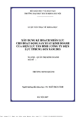 Xây dựng kế hoạh nhân lự ho hoạt động sản xuất kinh doanh ủa điện lự tân bình công ty điện lự tphcm đến năm 2015