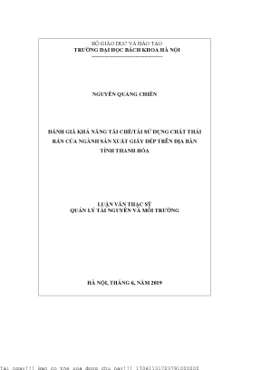 Đánh giá khả năng tái hếtái sử dụng hất thải rắn ủa ngành sản xuất giầy dép trên địa bàn tỉnh thanh hóa