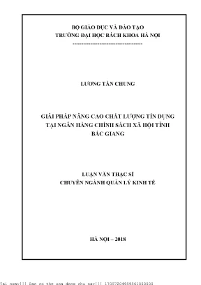 Giải pháp nâng ao chất lượng tín dụng tại ngân hàng chính sách xã hội tỉnh bắc giang