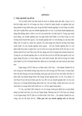 Hiệu quả cho vay doanh nghiệp nhỏ và vừa tại ngân hàng thương mại cổ phần đầu tư và phát triển việt nam chi nhánh thành đô