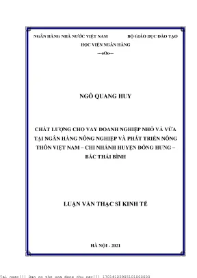 Chất lượng cho vay doanh nghiệp nhỏ và vừa tại ngân hàng nông nghiệp và phát triển nông thôn việt nam chi nhánh huyện đông hưng bắc thái bình