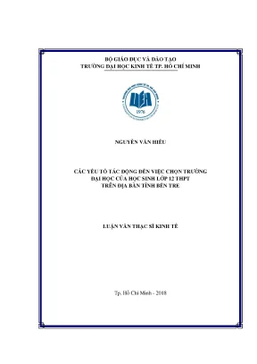 Luận văn thạc sĩ các yếu tố tác động đến việc chọn trường đại học của học sinh lớp 12 thpt trên địa bàn tỉnh bến tre